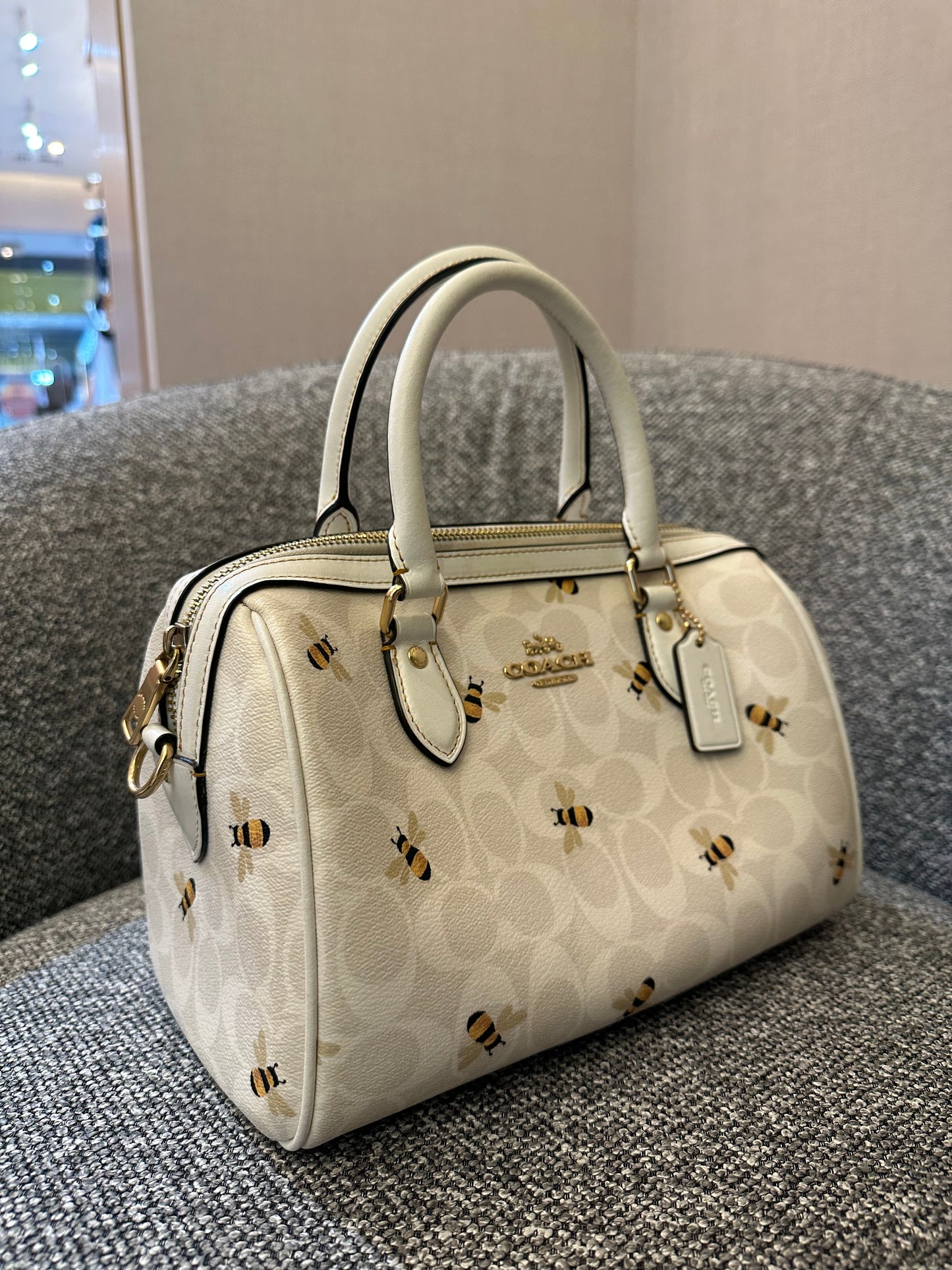 Coach Rowan Satchel in Signature Canvas with Bee Print