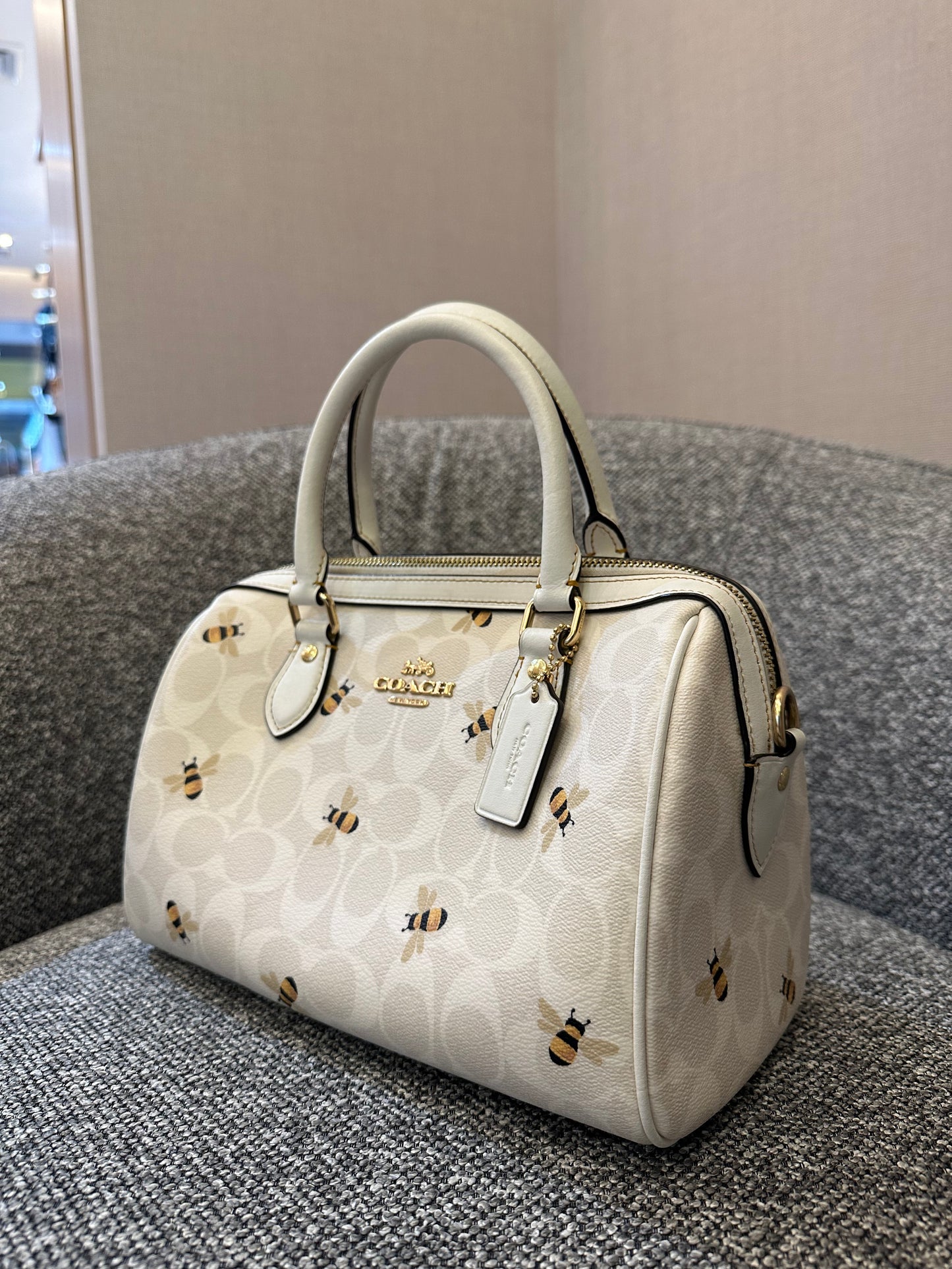 Coach Rowan Satchel in Signature Canvas with Bee Print