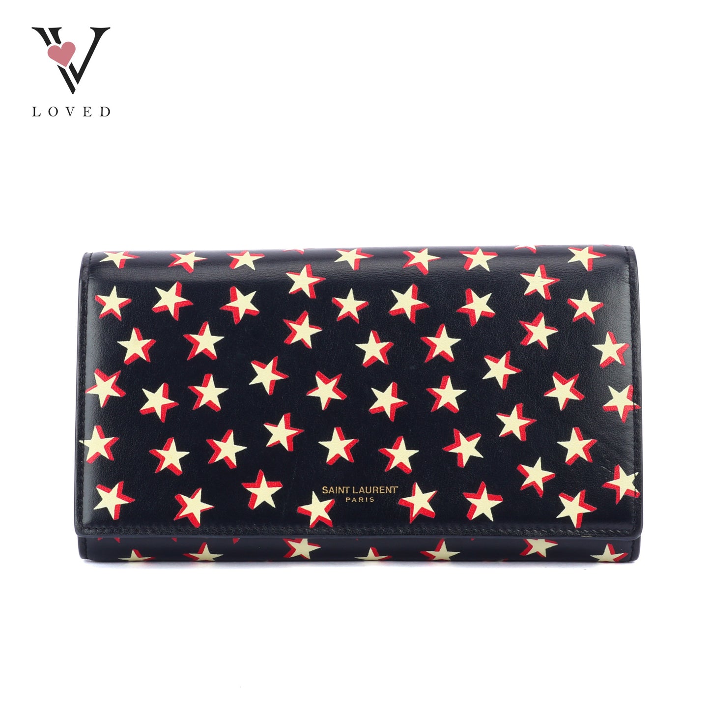 Yves Saint Laurent Star Print Folding Wallet in Black Leather