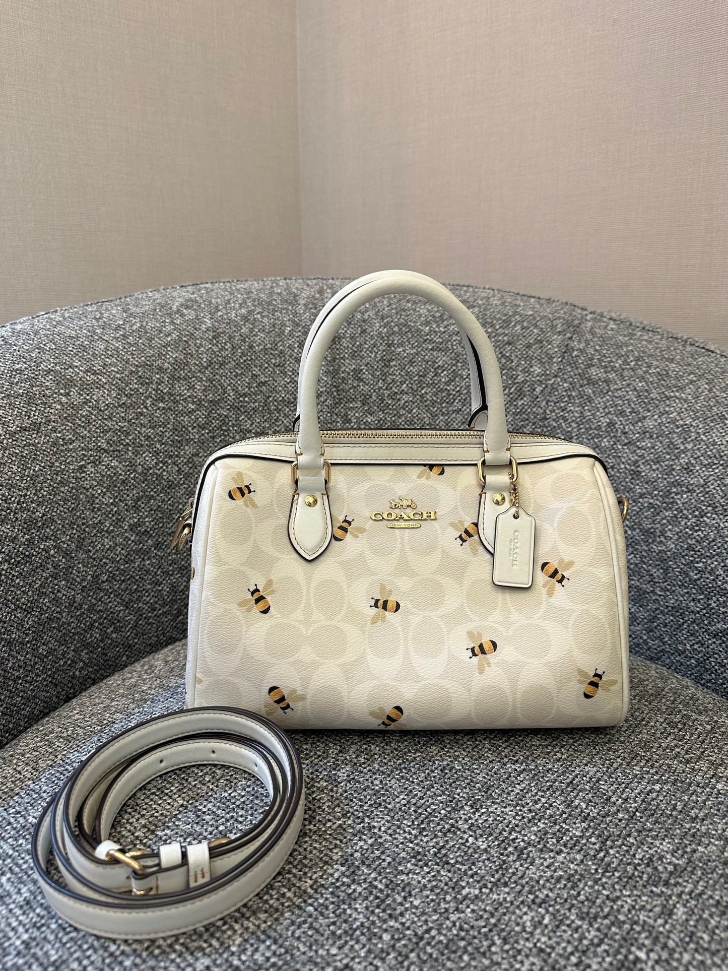 Coach Rowan Satchel in Signature Canvas with Bee Print