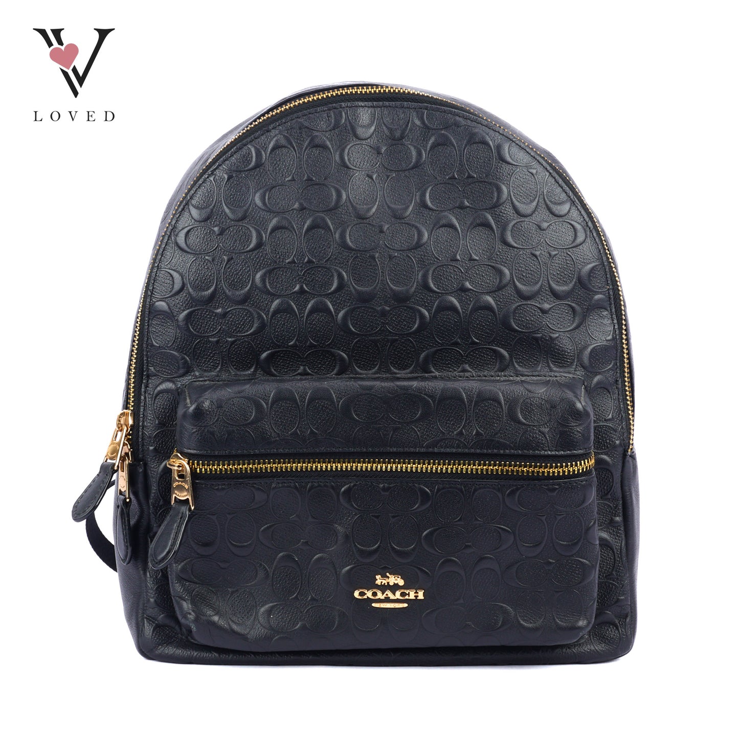 Coach Charlie Backpack in Black Signature Embossed Leather