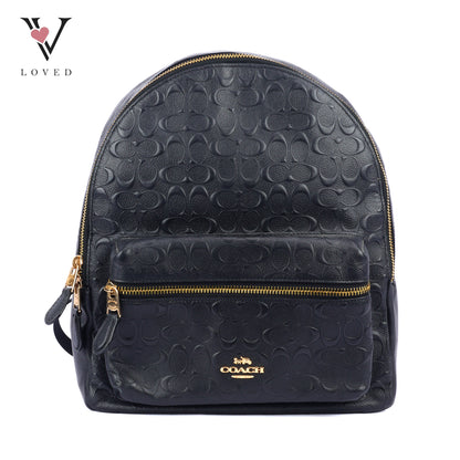 Coach Charlie Backpack in Black Signature Embossed Leather