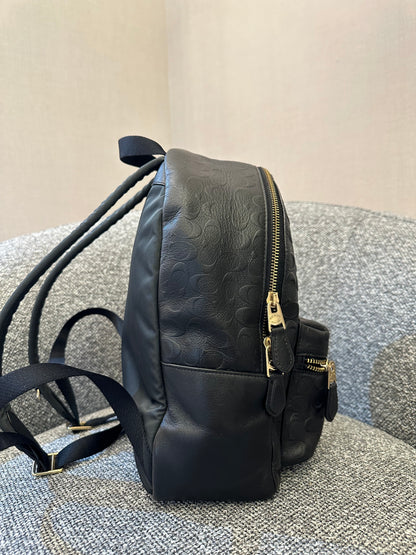 Coach Charlie Backpack in Black Signature Embossed Leather
