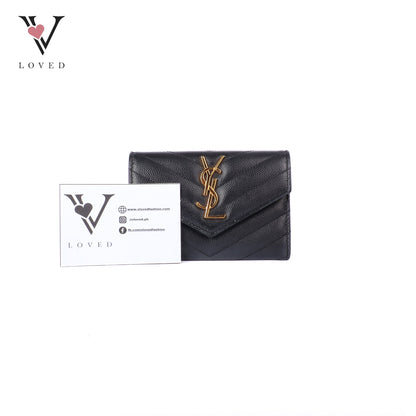 Black Grain De Poudre Cassandre Matelasse Small Envelope Wallet