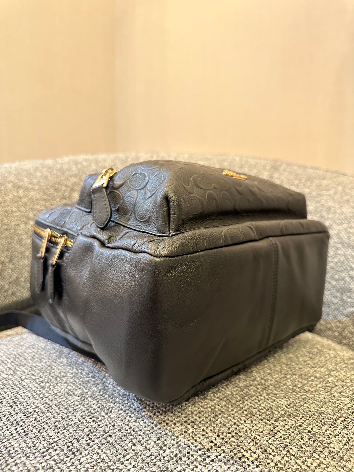Coach Charlie Backpack in Black Signature Embossed Leather