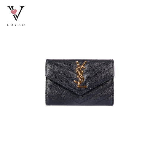 Black Grain De Poudre Cassandre Matelasse Small Envelope Wallet