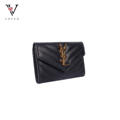 Black Grain De Poudre Cassandre Matelasse Small Envelope Wallet