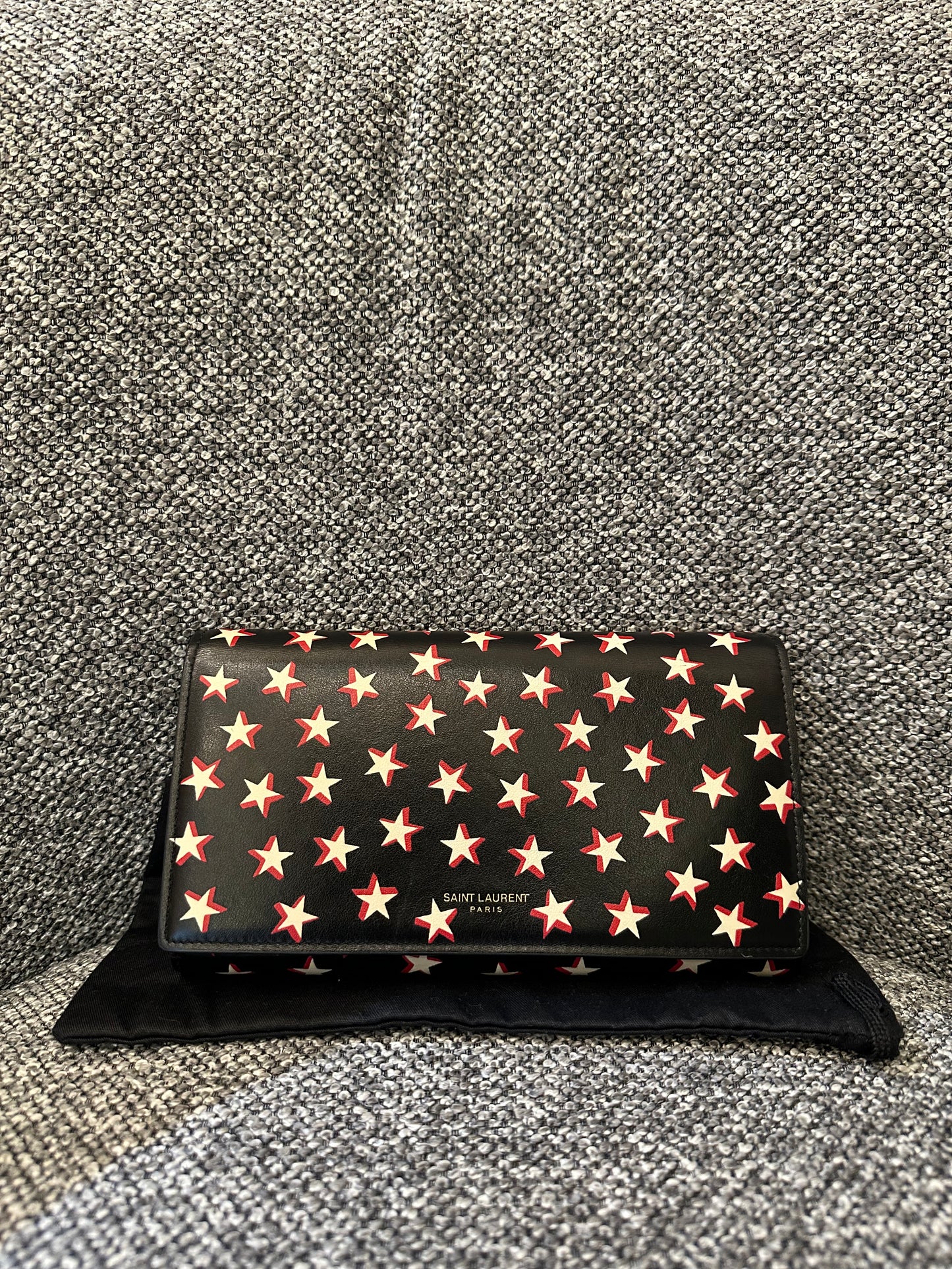 Yves Saint Laurent Star Print Folding Wallet in Black Leather