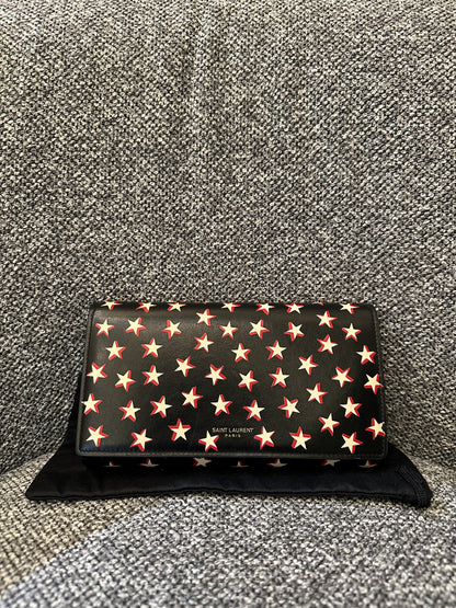 Yves Saint Laurent Star Print Folding Wallet in Black Leather
