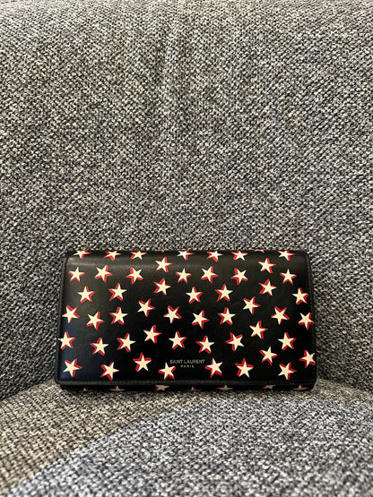 Yves Saint Laurent Star Print Folding Wallet in Black Leather
