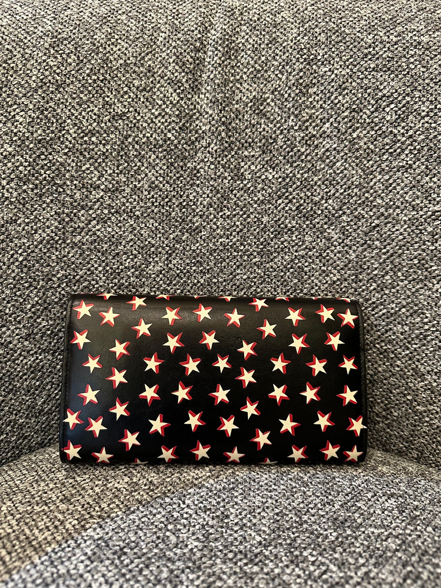 Yves Saint Laurent Star Print Folding Wallet in Black Leather