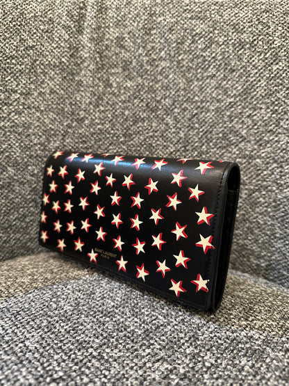 Yves Saint Laurent Star Print Folding Wallet in Black Leather