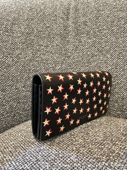 Yves Saint Laurent Star Print Folding Wallet in Black Leather