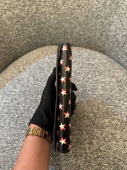 Yves Saint Laurent Star Print Folding Wallet in Black Leather