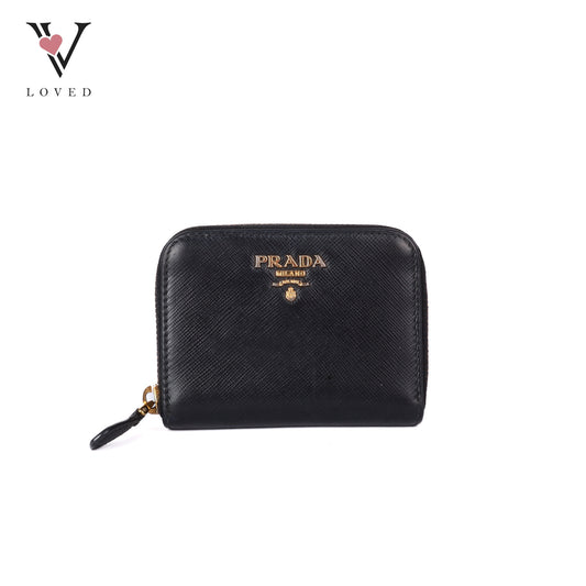 Black Saffiano Zip Around Compact Wallet