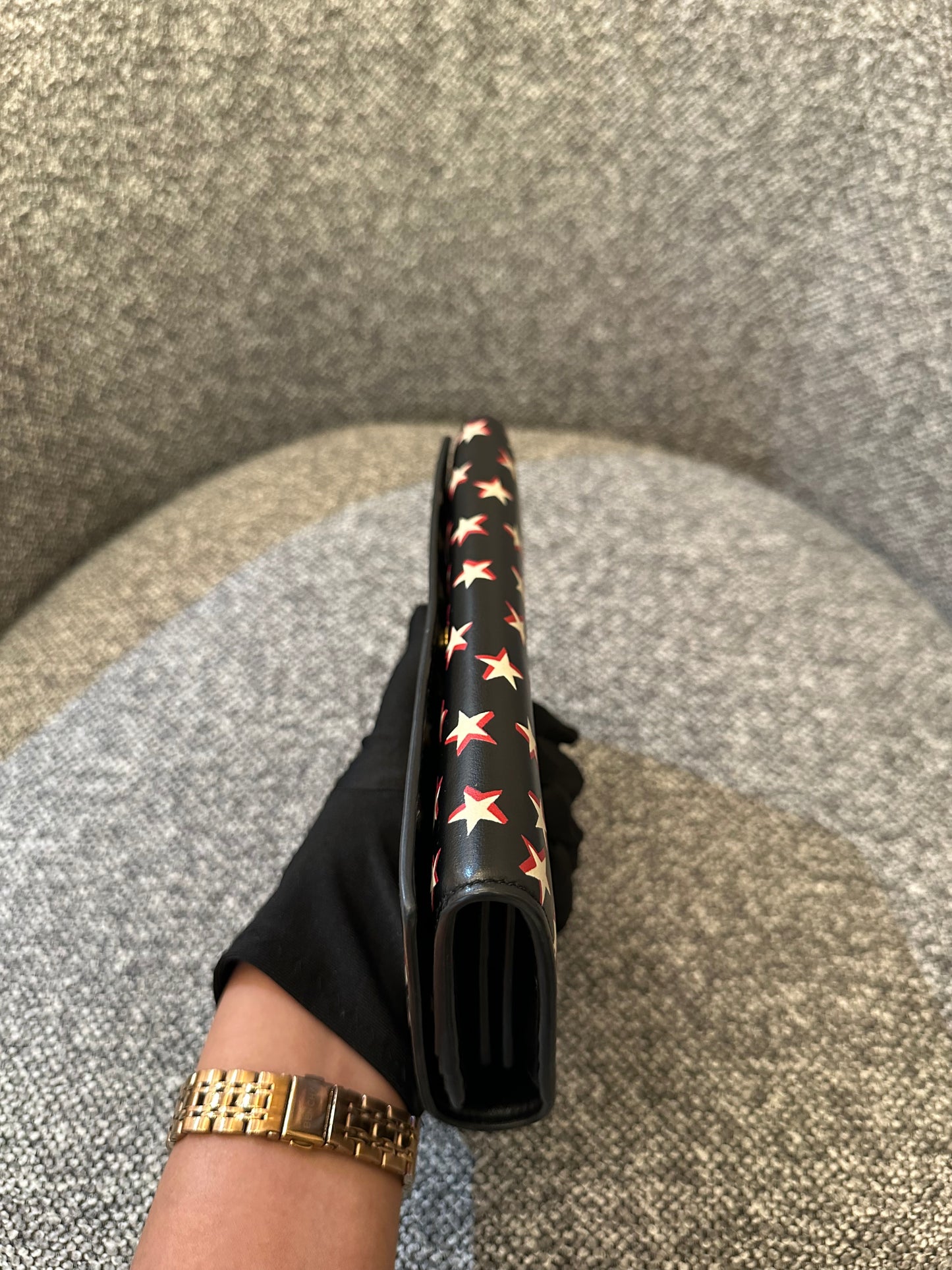 Yves Saint Laurent Star Print Folding Wallet in Black Leather