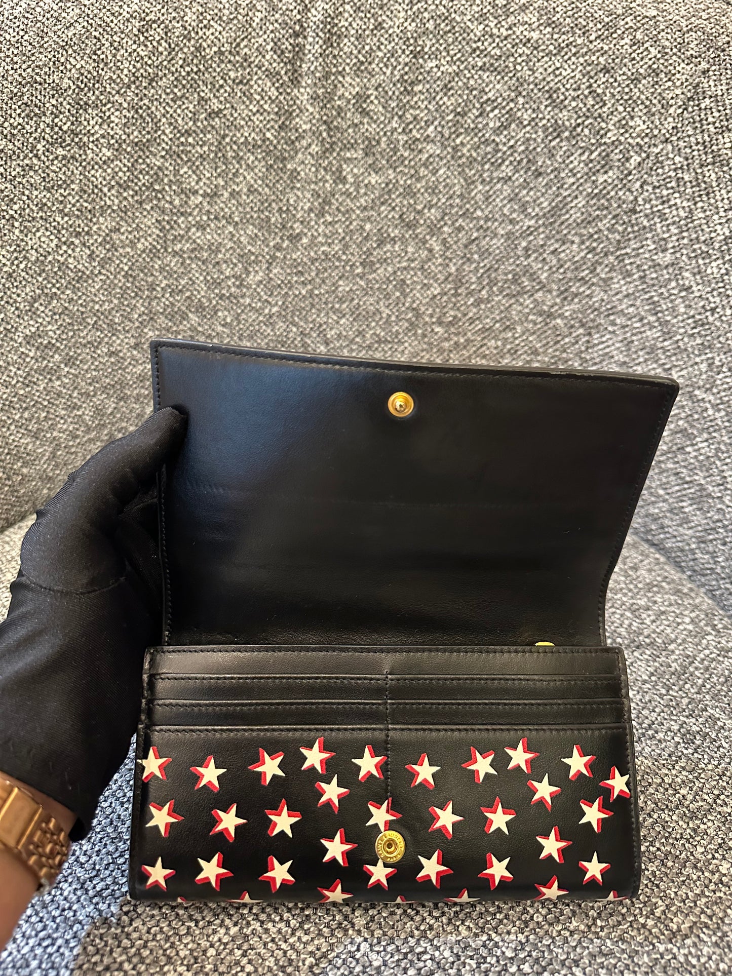 Yves Saint Laurent Star Print Folding Wallet in Black Leather