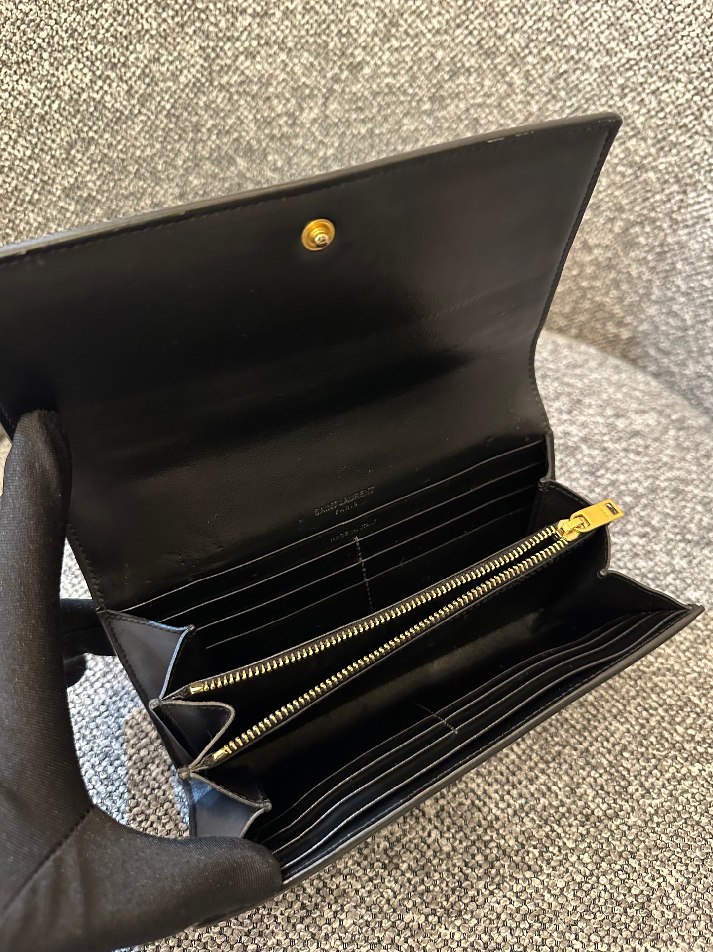 Yves Saint Laurent Star Print Folding Wallet in Black Leather