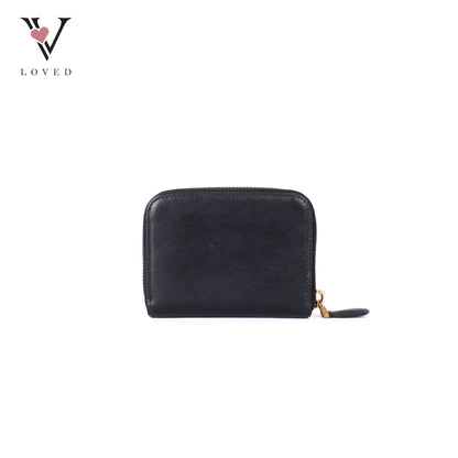Black Saffiano Zip Around Compact Wallet