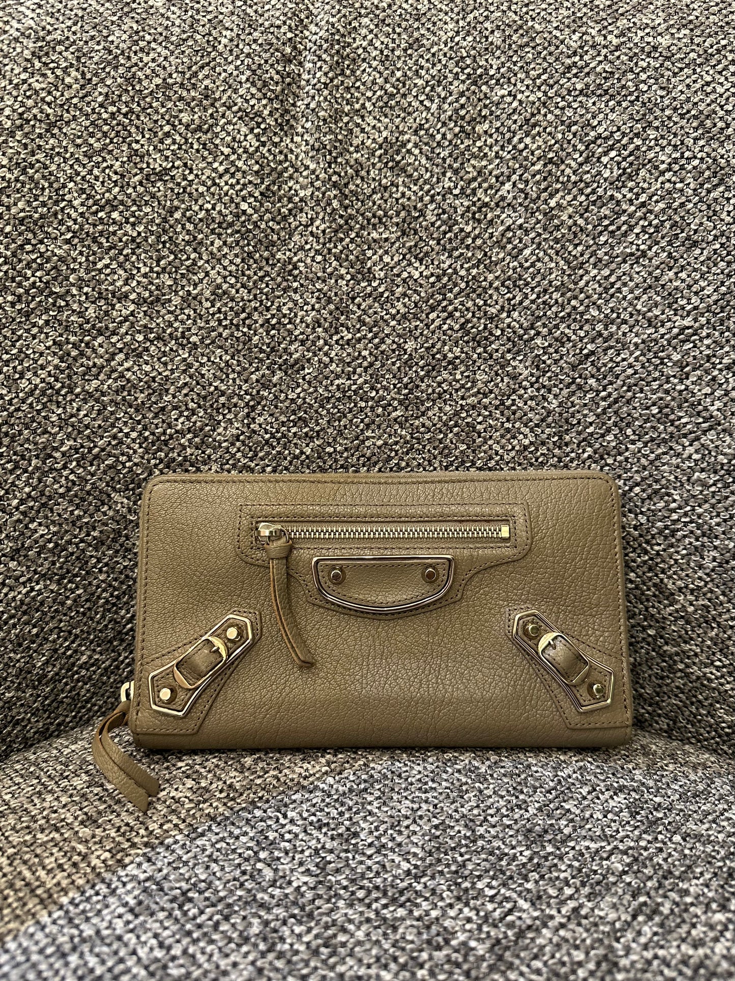 Balenciaga Metallic Edge Continental Wallet in Grey Leather
