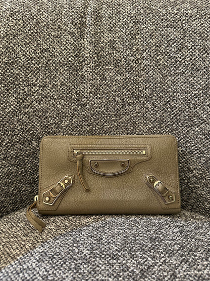 Balenciaga Metallic Edge Continental Wallet in Grey Leather