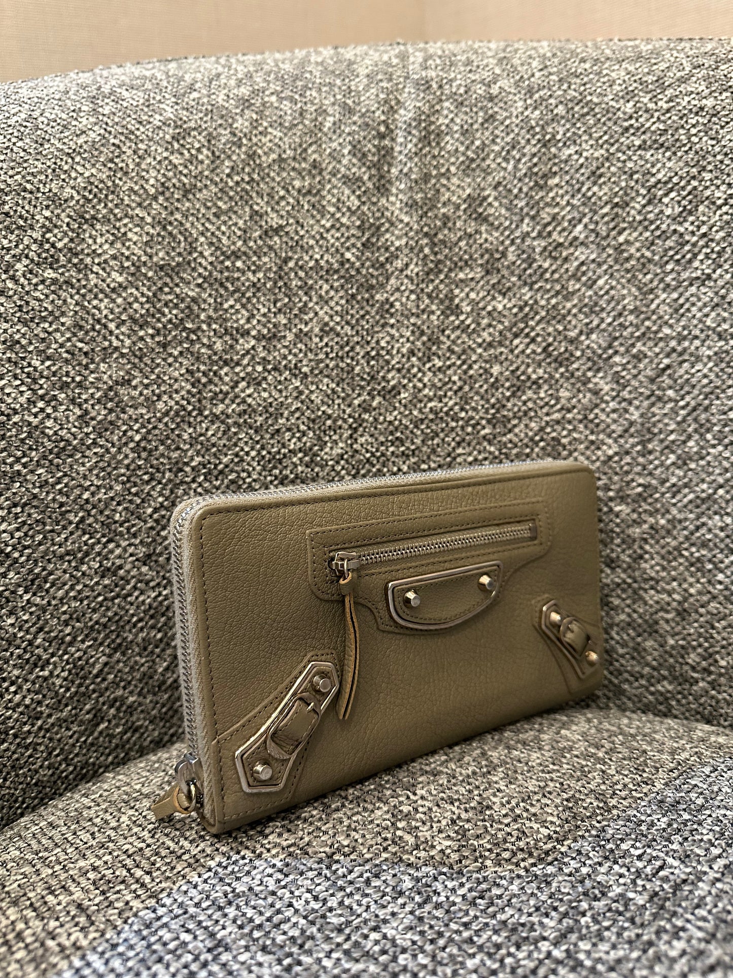 Balenciaga Metallic Edge Continental Wallet in Grey Leather