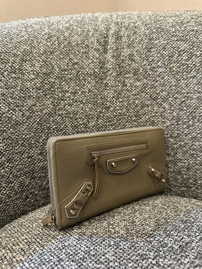 Balenciaga Metallic Edge Continental Wallet in Grey Leather