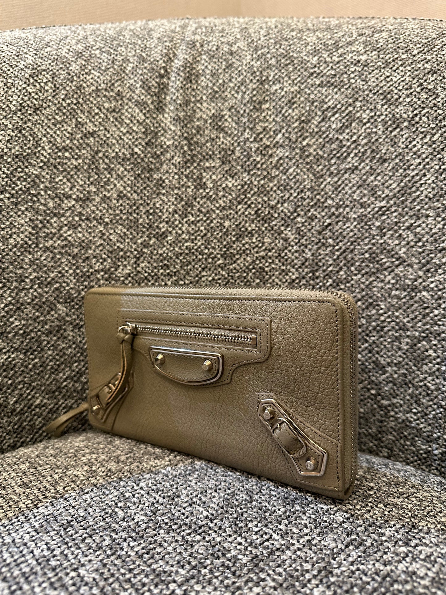 Balenciaga Metallic Edge Continental Wallet in Grey Leather