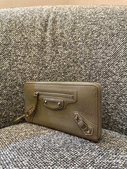 Balenciaga Metallic Edge Continental Wallet in Grey Leather