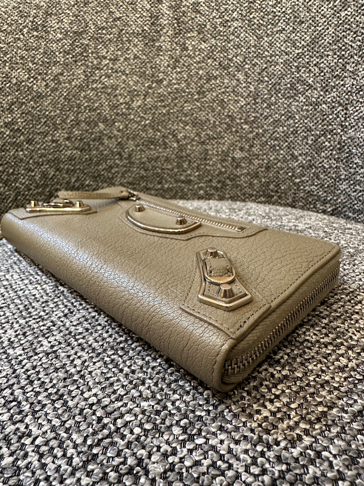 Balenciaga Metallic Edge Continental Wallet in Grey Leather