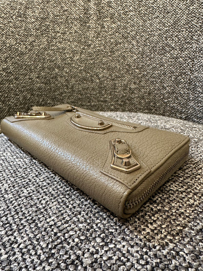Balenciaga Metallic Edge Continental Wallet in Grey Leather
