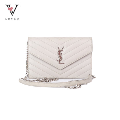 Matelasse Monogram Envelope Wallet On Chain In Grey
