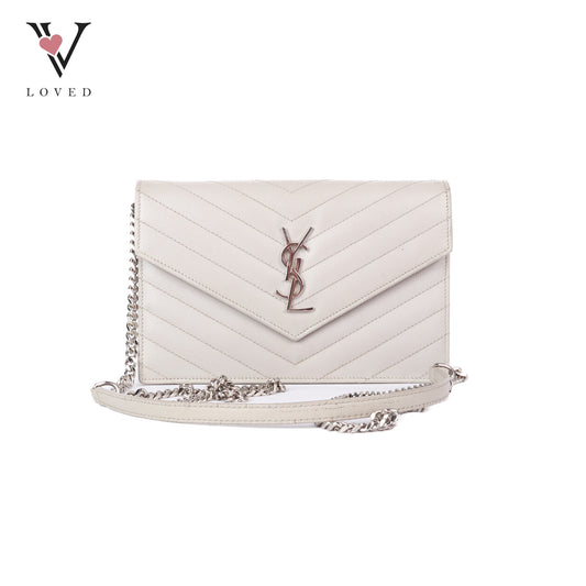 Matelasse Monogram Envelope Wallet On Chain In Grey