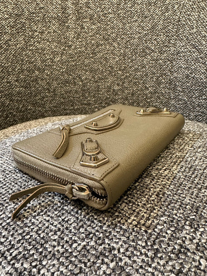 Balenciaga Metallic Edge Continental Wallet in Grey Leather