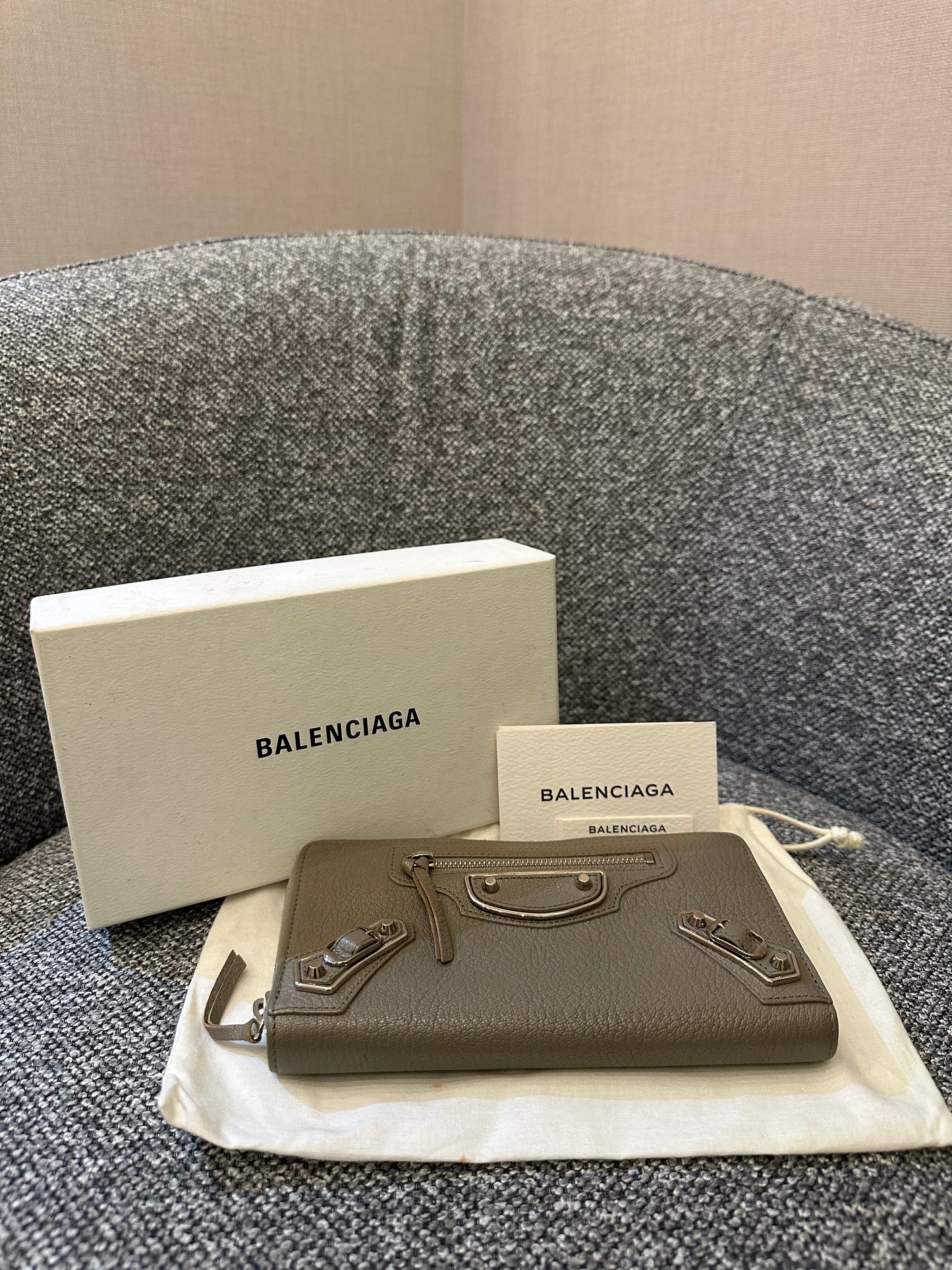 Balenciaga Metallic Edge Continental Wallet in Grey Leather