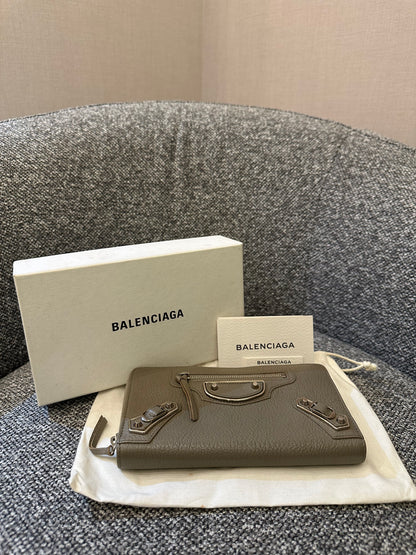 Balenciaga Metallic Edge Continental Wallet in Grey Leather
