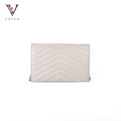 Matelasse Monogram Envelope Wallet On Chain In Grey