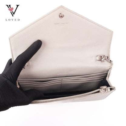 Matelasse Monogram Envelope Wallet On Chain In Grey