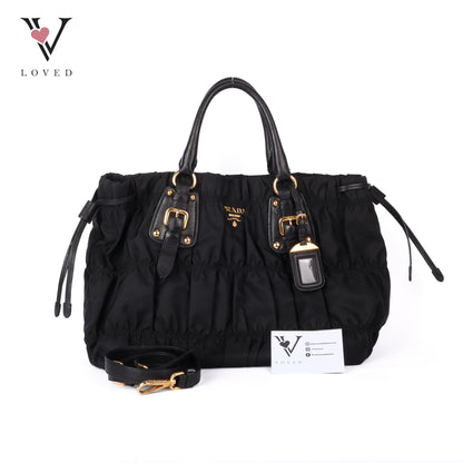 Black Tessuto Nylon Gauffre Tote Bag