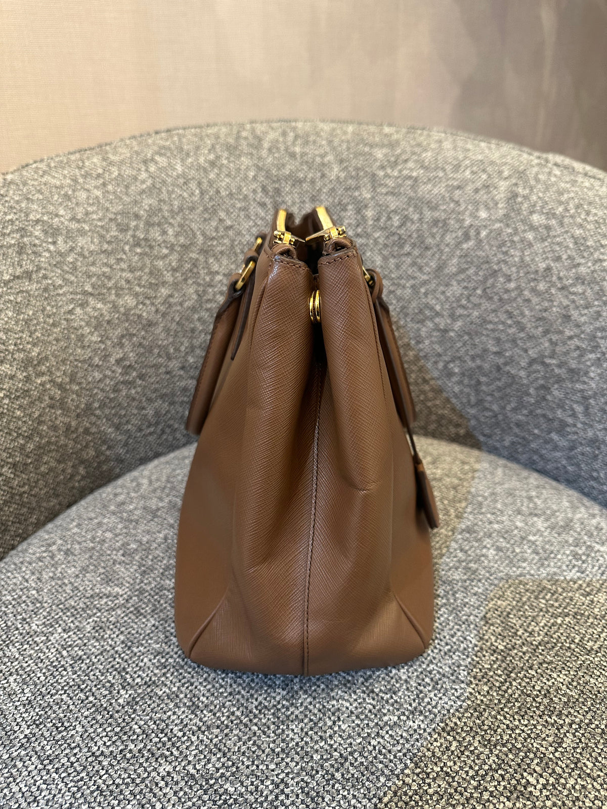 Prada Galleria Double Zip Tote In Brown Saffiano Leather