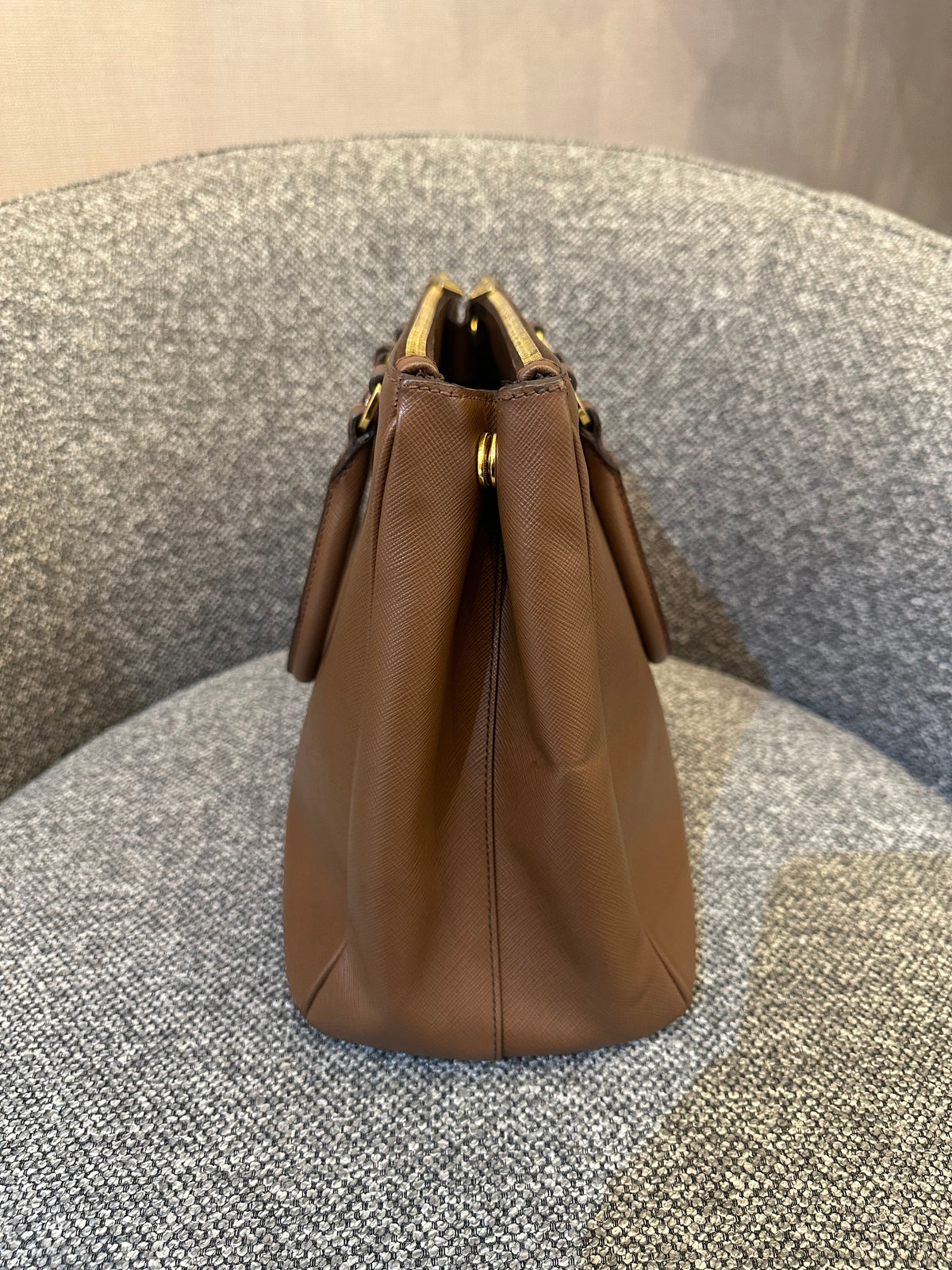 Prada Galleria Double Zip Tote In Brown Saffiano Leather