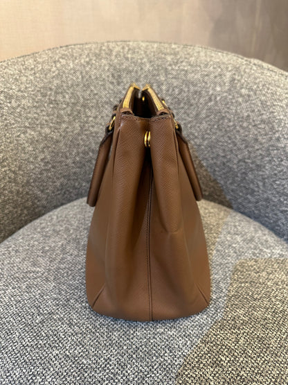 Prada Galleria Double Zip Tote In Brown Saffiano Leather
