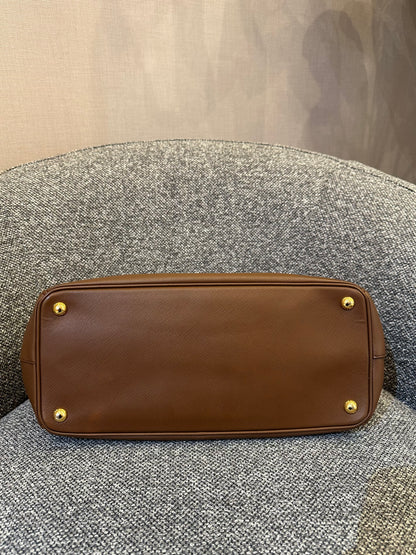 Prada Galleria Double Zip Tote In Brown Saffiano Leather