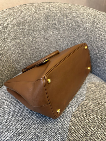 Prada Galleria Double Zip Tote In Brown Saffiano Leather