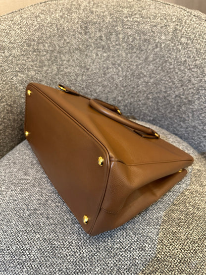 Prada Galleria Double Zip Tote In Brown Saffiano Leather