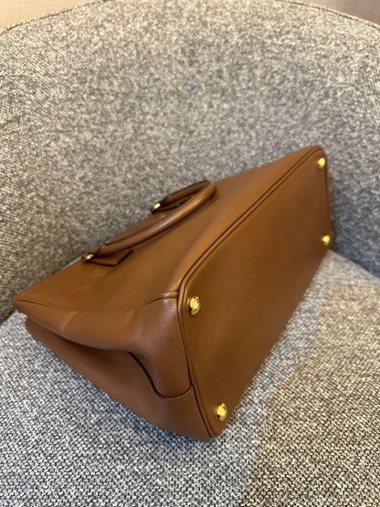 Prada Galleria Double Zip Tote In Brown Saffiano Leather