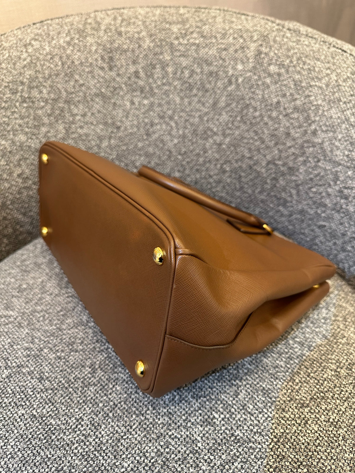 Prada Galleria Double Zip Tote In Brown Saffiano Leather
