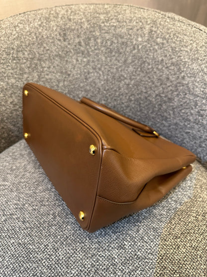 Prada Galleria Double Zip Tote In Brown Saffiano Leather