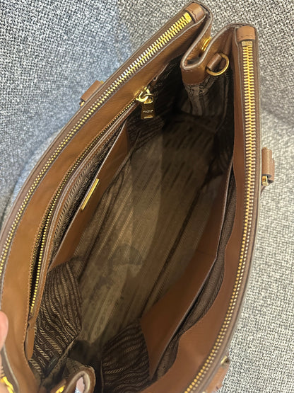 Prada Galleria Double Zip Tote In Brown Saffiano Leather