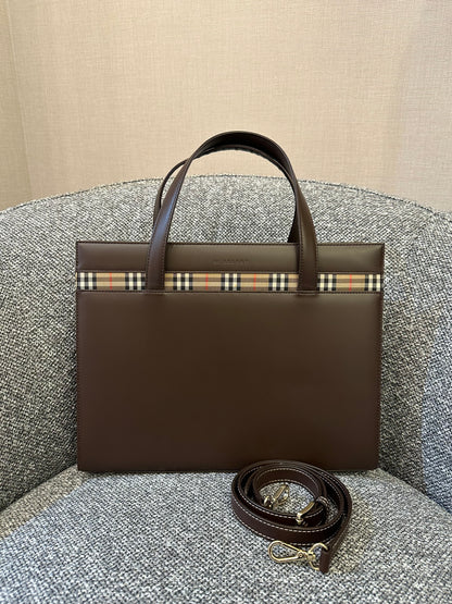 Burberry Nova Check Trimmed Leather Handbag